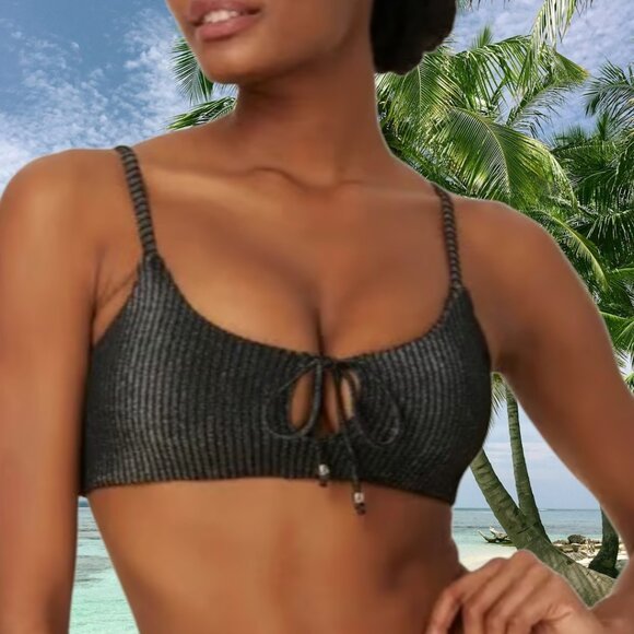 Andie Swim The Waikiki Top Black Ribbed Glitter Size Large - Picture 4 of 12